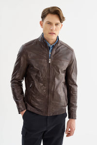 Lucio Lambskin Leather Jacket - Dark Brown