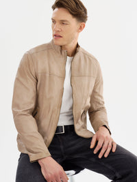 Lucio Leather Jacket- Stone