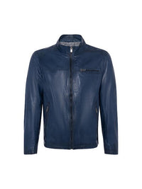 Lino Lambskin Leather Jacket- Jean Blue