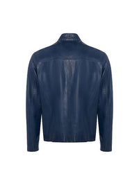 Lino Lambskin Leather Jacket- Jean Blue