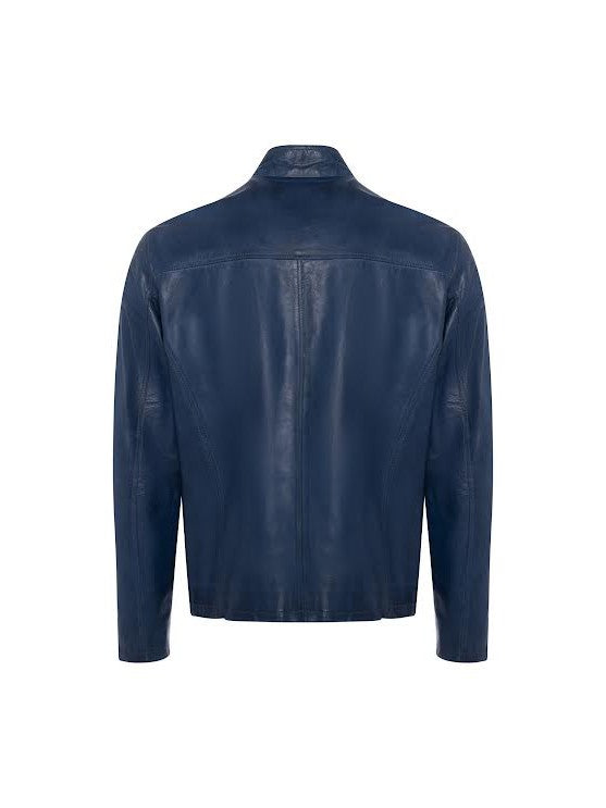 Lino Lambskin Leather Jacket- Jean Blue