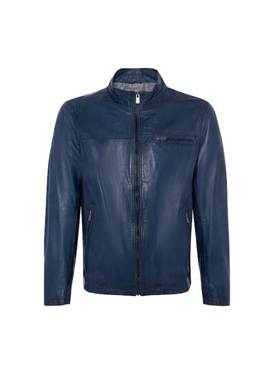 Lino Lambskin Leather Jacket- Jean Blue