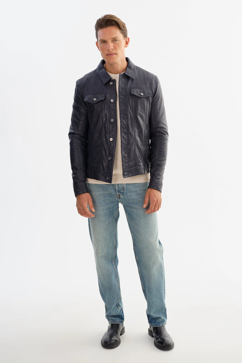 Maverick Leather Jacket - Navy Regency