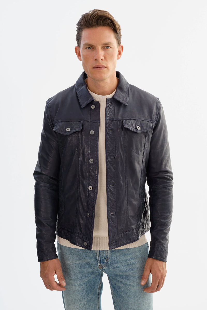 Maverick Leather Jacket - Navy Regency