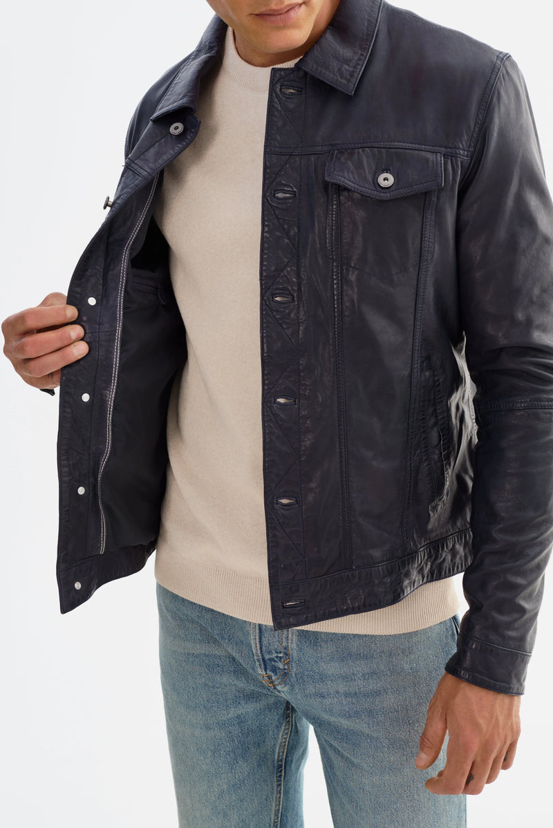 Maverick Leather Jacket - Navy Regency