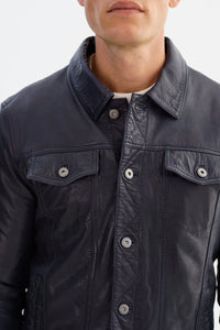 Maverick Leather Jacket - Navy Regency