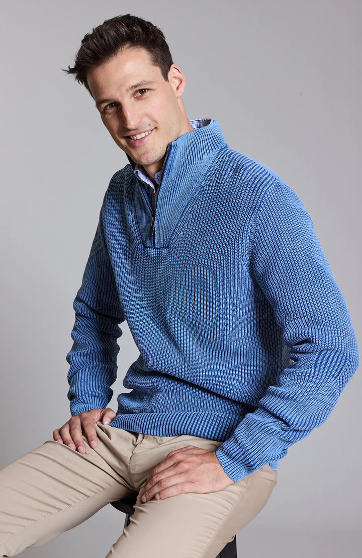 Mineral Wash 1/4 Zip Sweater - Cadet