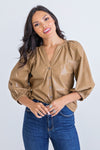 Solid Pleather Button Top