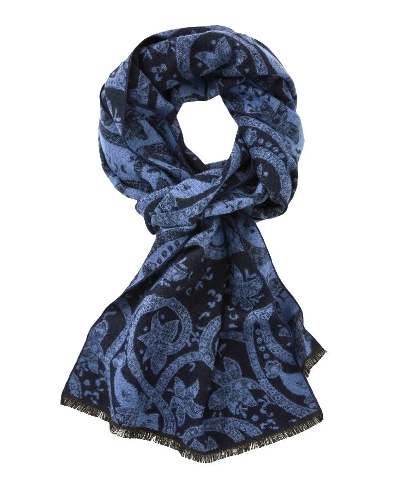 All-Over Paisley Brushed Silk Scarf - Blue