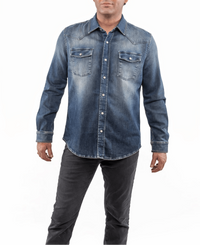 Denim Roper Snap Shirt/Shacket - Mid Blue