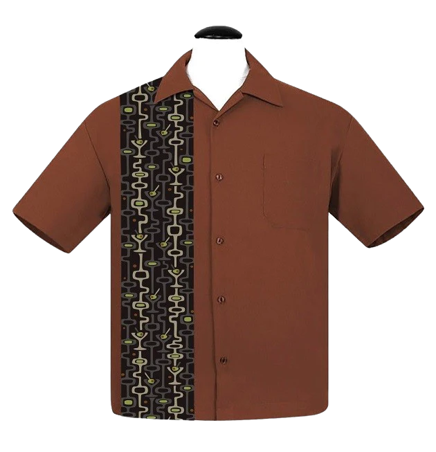 Mod Martini Panel Bowling Shirt in Rust