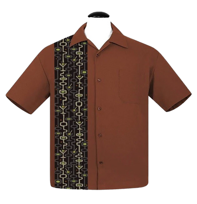 Mod Martini Panel Bowling Shirt in Rust