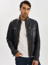 Nash Leather Jacket- Navy