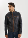 Nash Leather Jacket- Navy