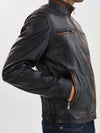 Nash Leather Jacket- Navy