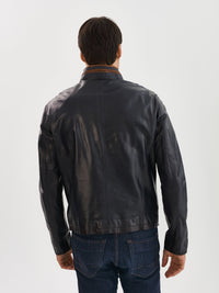 Nash Leather Jacket- Navy