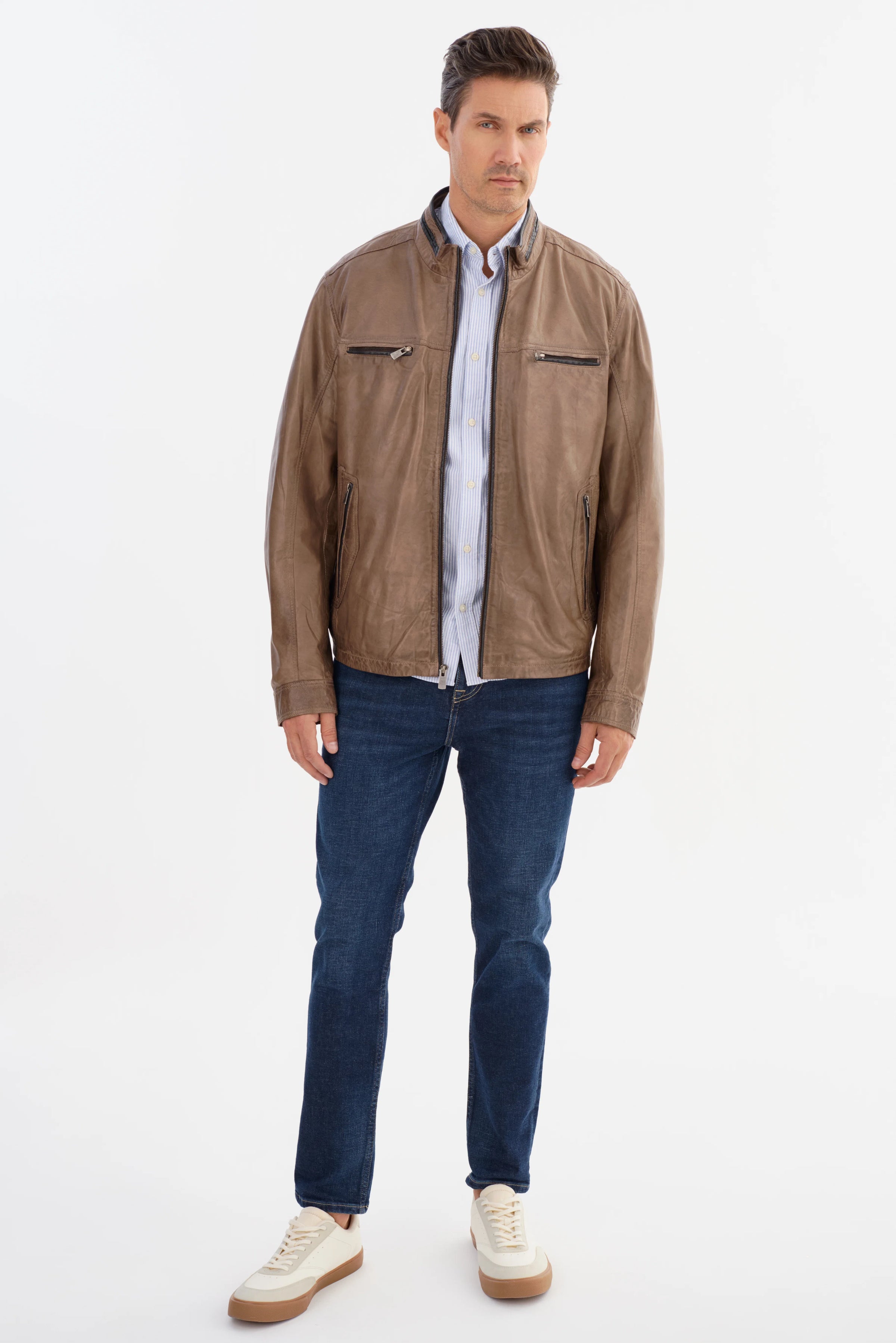 Nash Leather Jacket- Grey