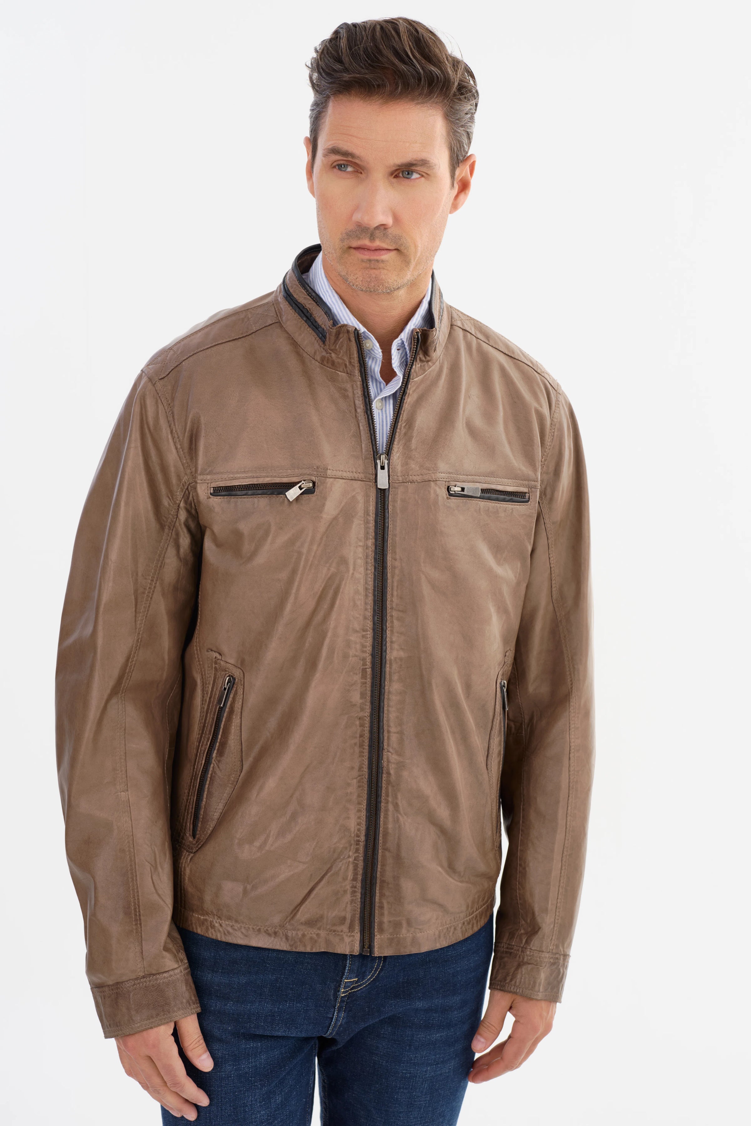 Nash Leather Jacket- Grey