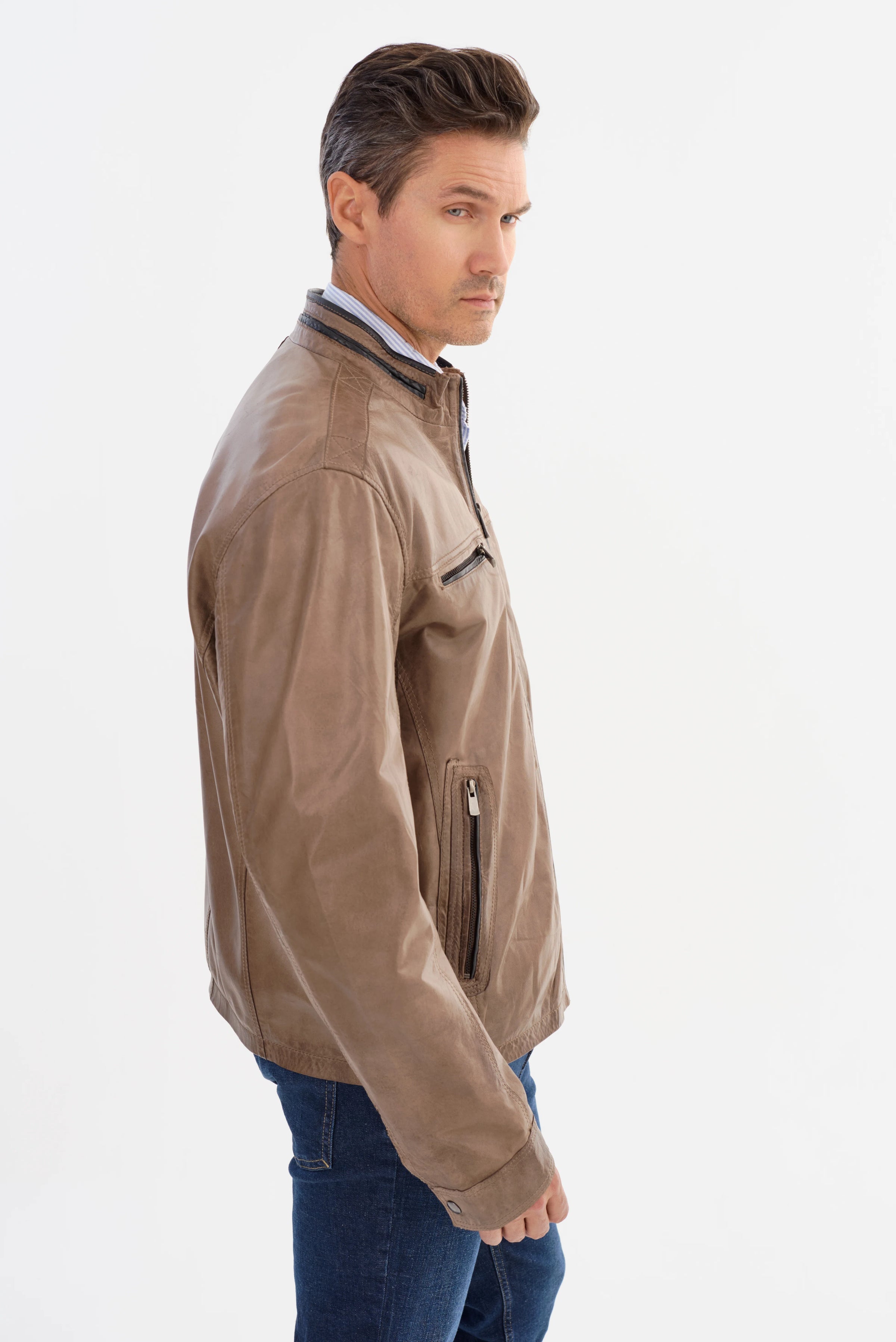 Nash Leather Jacket- Grey