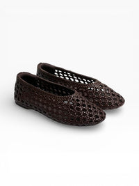Shira Woven Ballet Flat - Dark Brown Woven Leather