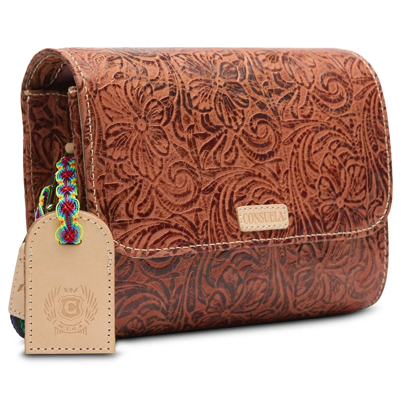 Sally On the Town – Tooled Leather Mini Messenger Bag Consuela