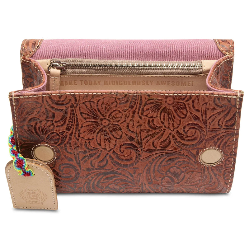 Sally On the Town – Tooled Leather Mini Messenger Bag Consuela