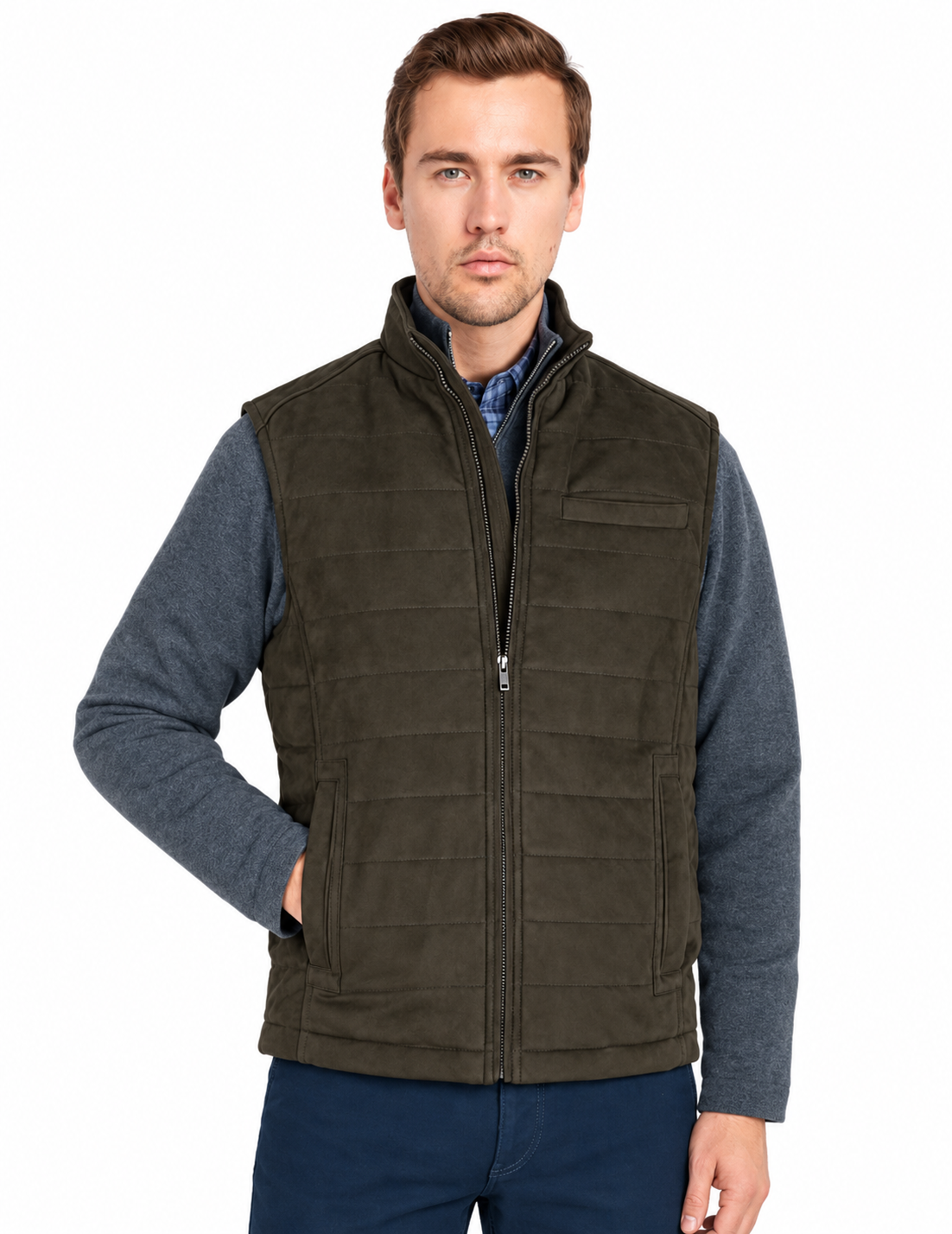 Robin Olive Suede Quilted Vest