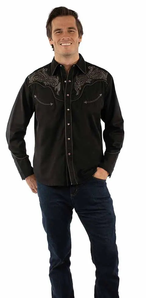 Floral Embroidered Rockabilly Shirt w/ Studs Clothier to The King