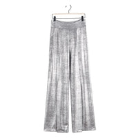 Glitter Foil - Kick Front High Slit Pant - Gunmetal