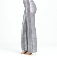 Glitter Foil - Kick Front High Slit Pant - Gunmetal