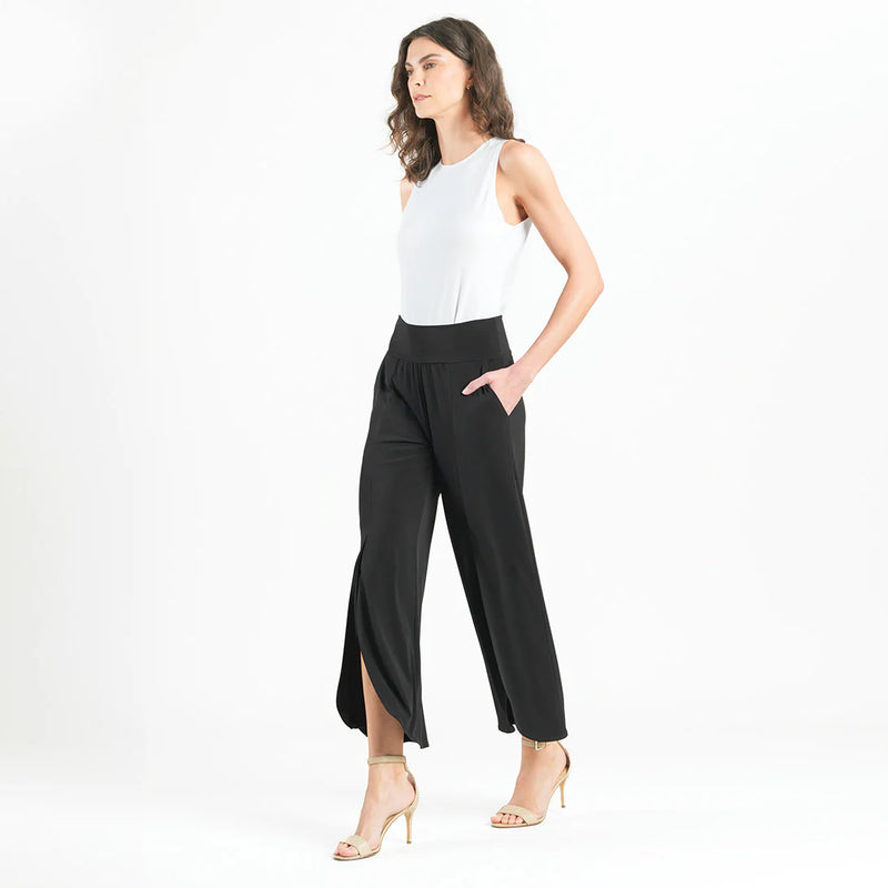 Front Slit Ankle Petal Pant - Black