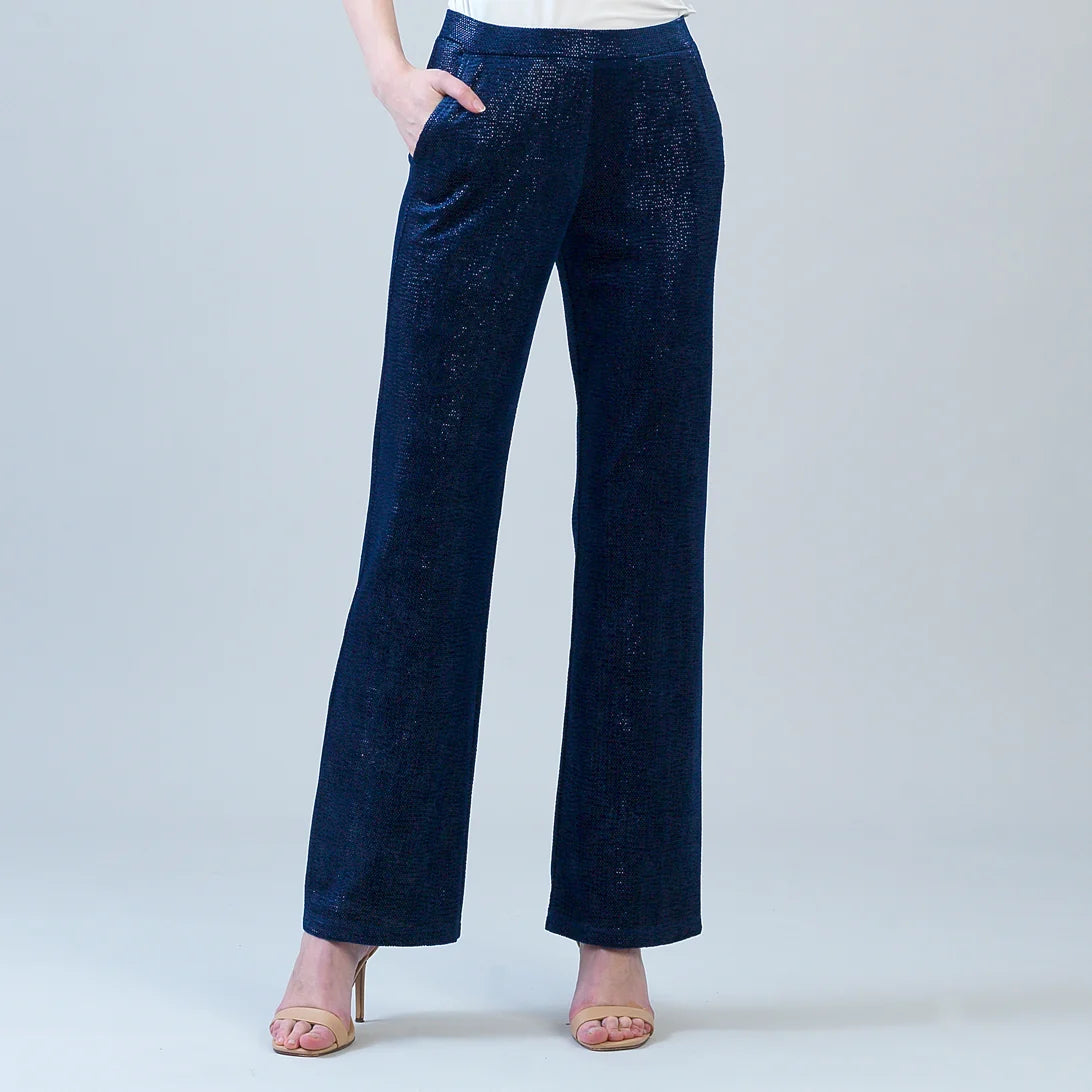 Velvet Shimmer - Loose Leg Pocket Pant - Navy