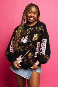 Black Music Note & Instrument Sweatshirt