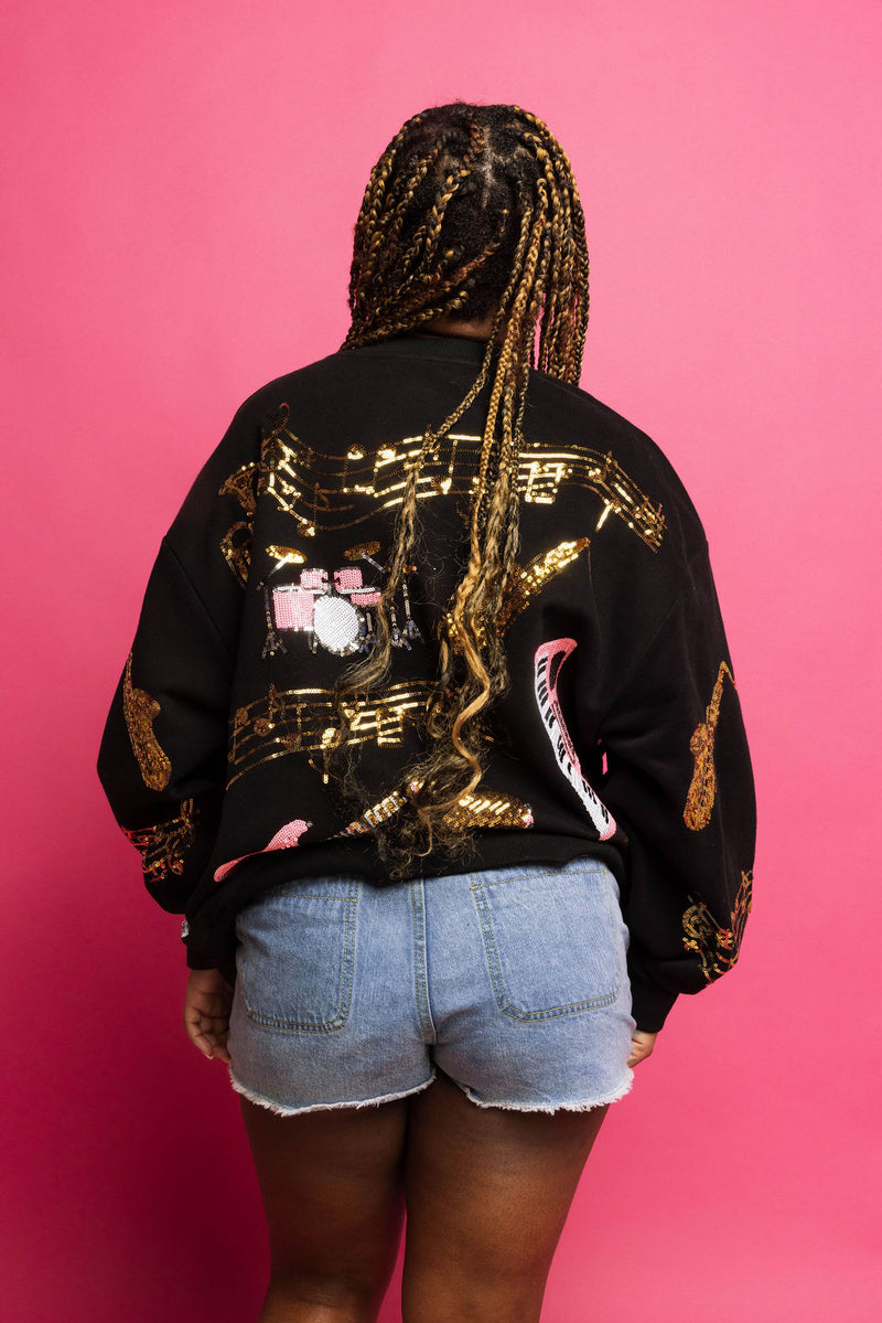 Black Music Note & Instrument Sweatshirt