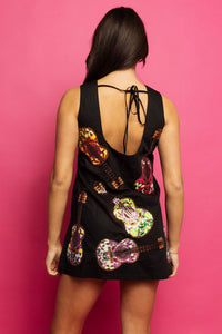 BLACK MULTI GUITARS COTTON TANK DRESS