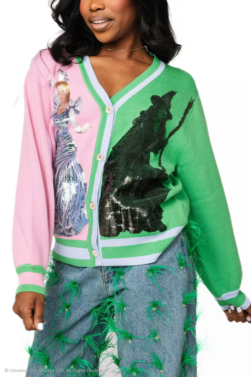 Wicked X Queen of Sparkles Elphaba & Glinda Colorblock Cardigan Queen of Sparkles