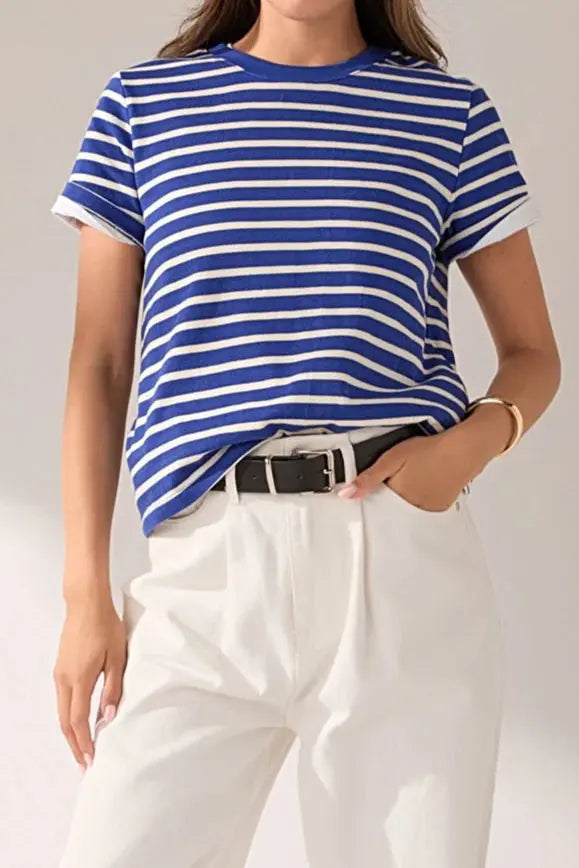 Contrast Rib Stripe Short Sleeve T-shirt (Copy) English Factory