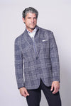 Rocco Sport Coat – Navy & White Plaid Stretch Knit with Bib Detail 7 Downie St.