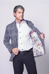 Rocco Sport Coat – Navy & White Plaid Stretch Knit with Bib Detail 7 Downie St.