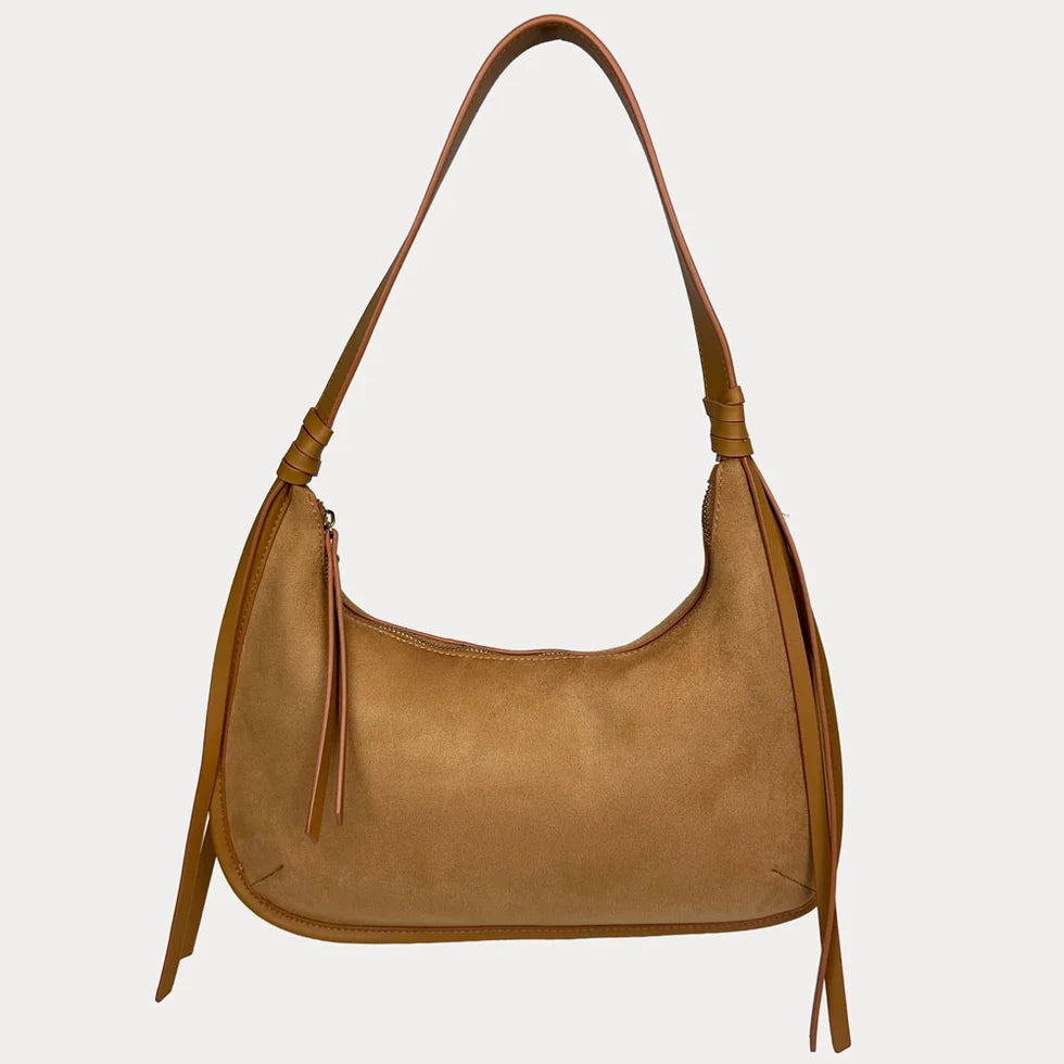 Sara Suede Shoulder Bag - Camel