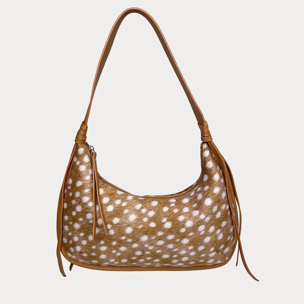 Sara Deer Camel Suede Shoulder Bag