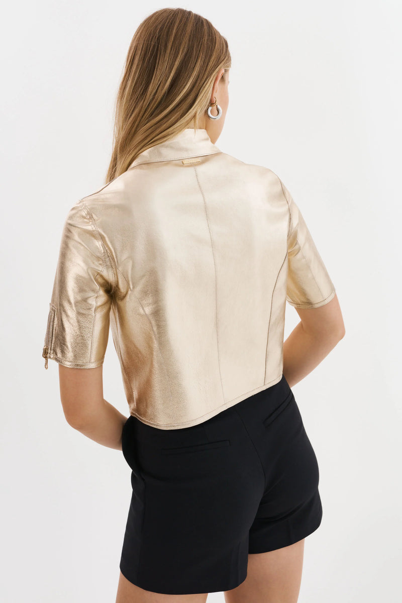 SEVANA | REVERSIBLE LEATHER JACKET - BONE/GOLD