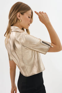 SEVANA | REVERSIBLE LEATHER JACKET - BLACK/GOLD