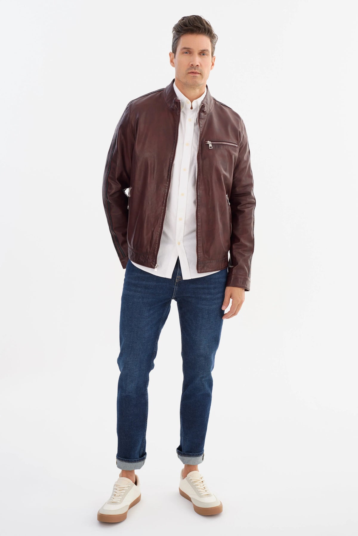 Shelby Double Stripe Moto Jacket – Oxblood Regency