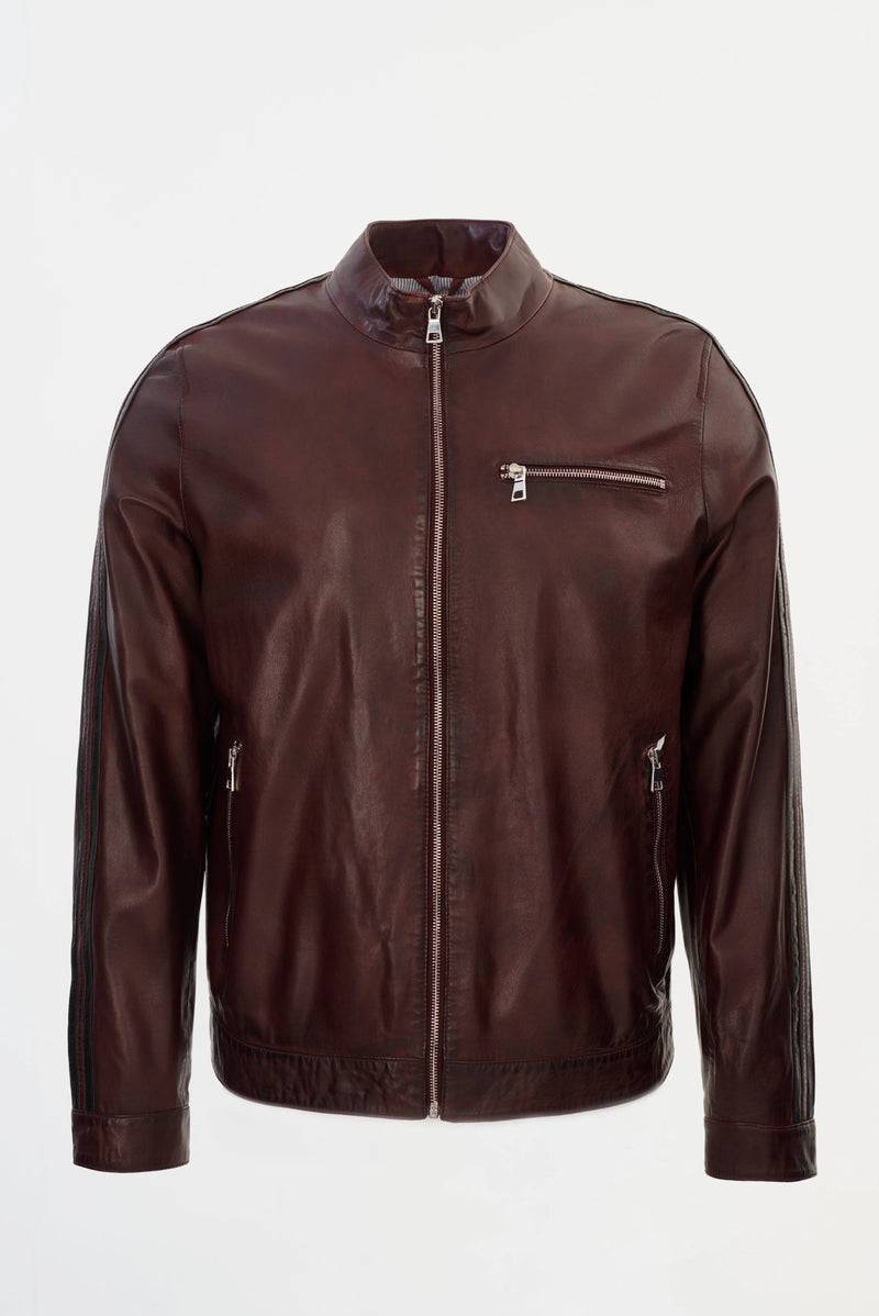 Shelby Double Stripe Moto Jacket – Oxblood Regency