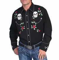 Skull & Roses Embroidered Rockabilly Shirt