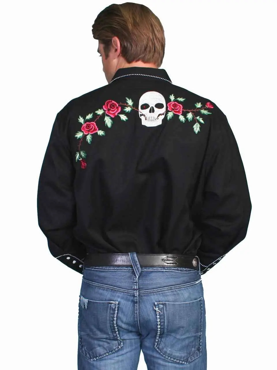 Skull & Roses Embroidered Rockabilly Shirt - Lansky Bros.