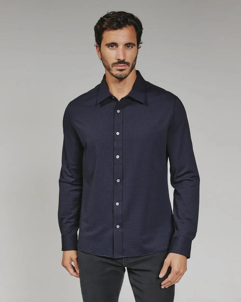 7Diamonds Ferris Long Sleeve Shirt in navy modern seersucker