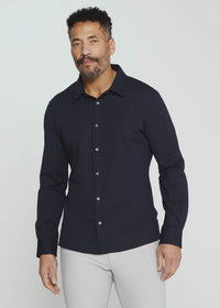 Ferris Seersucker Stretch Long Sleeve Shirt- Navy
