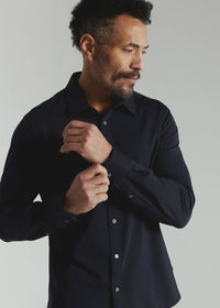 Ferris Seersucker Stretch Long Sleeve Shirt- Navy